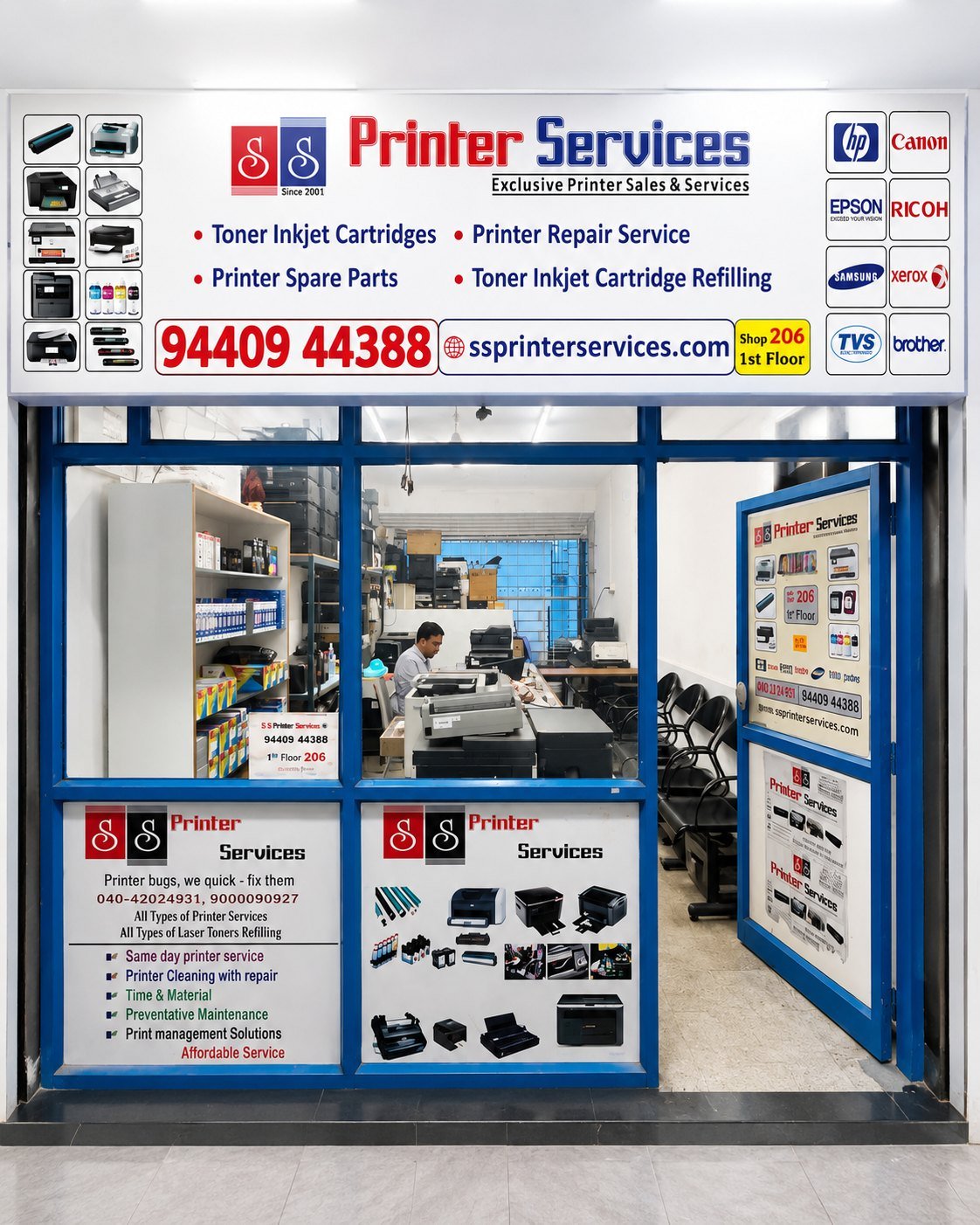 SS Printer Services storefront in Padmavathi Plaza, KPHB, Kukatpally, Hyderabad